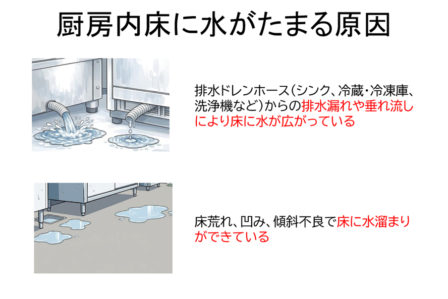厨房内床に水がたまる原因